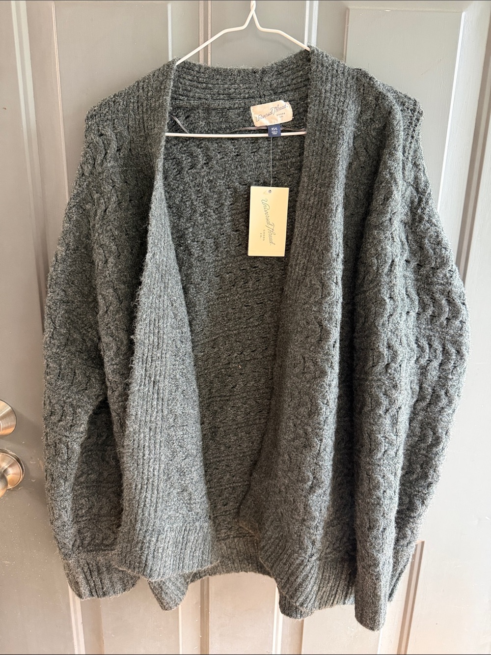 Universal Thread Dark Gray Cable Knit Open-Front Cardigan